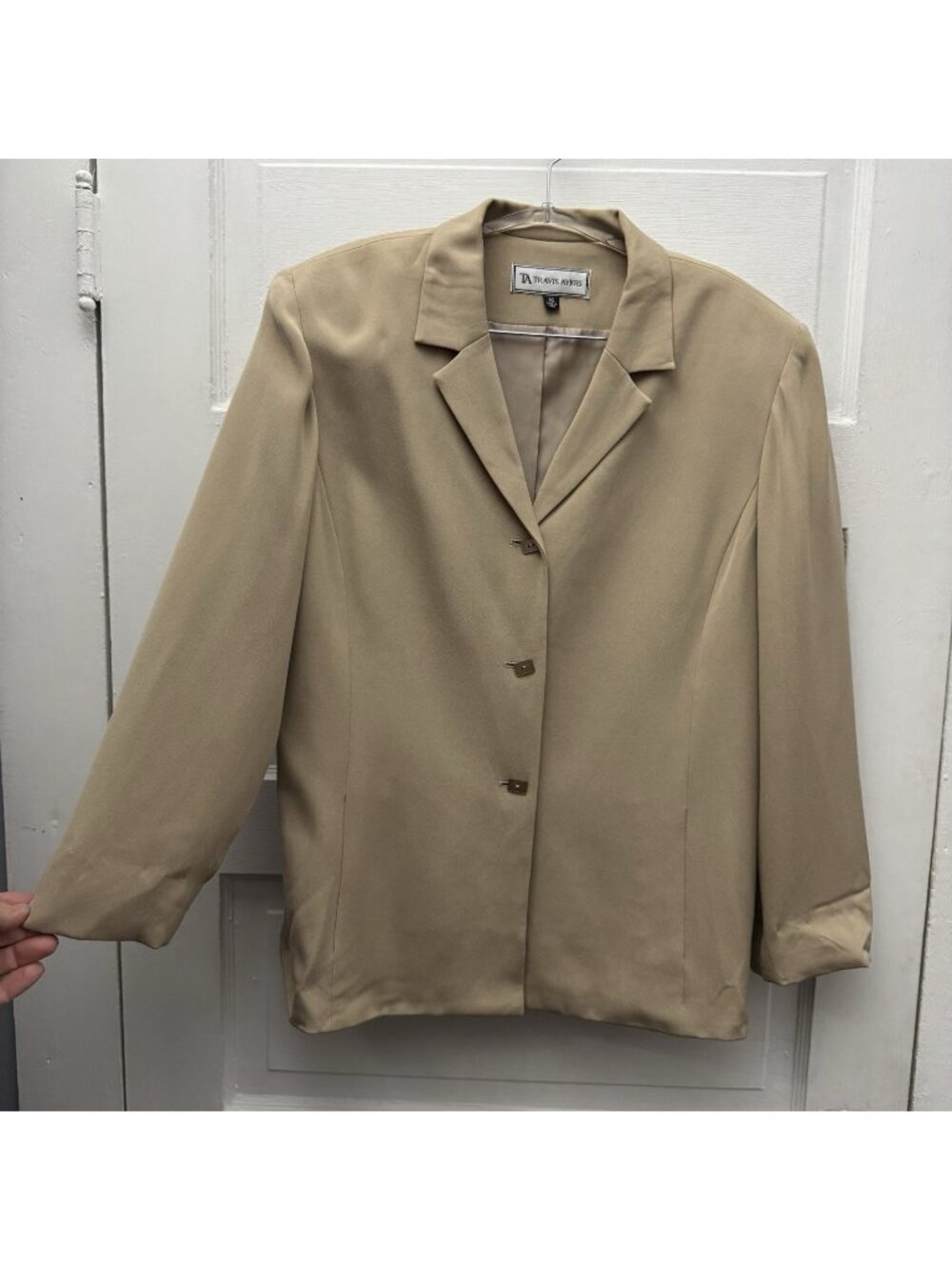 Travis Ayers 100% Silk Blazer Jacket Womens Size 16 Beige Lined Career